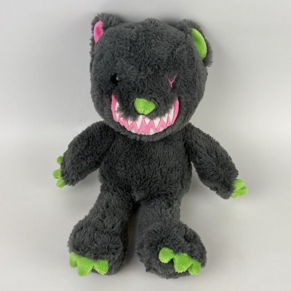 Other - Creepy Zombie Bear Plush 14″ Neon Green & Pink Horror Stuffed Animal